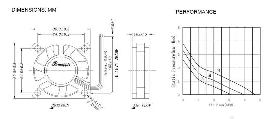 30mm High Speed Cooling Fan, 30x30x10mm DC Fan, 12V 5V